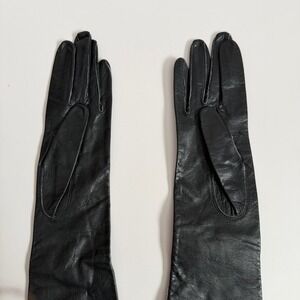Vintage Alexander's Black Leather Opera Gloves Made in France Silk Lined 7204